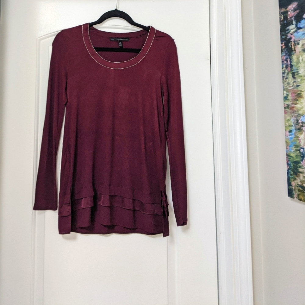 White House Black Market Burgundy Color Long Sleeves Top - Picture 1 of 10